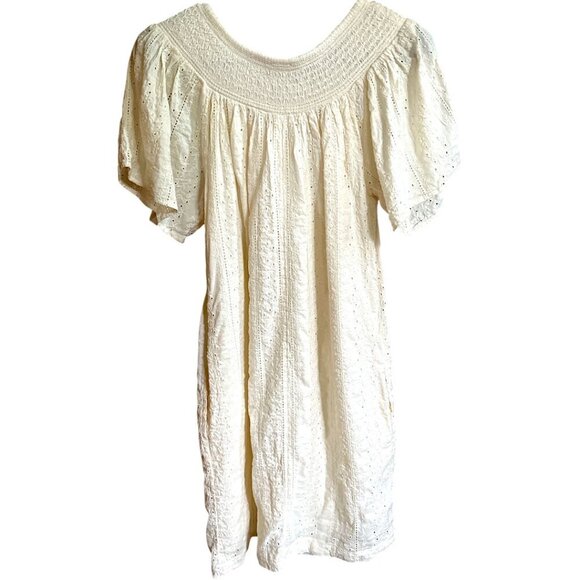 Women's Old Navy Ivory Cream Boho Eyelet Smocked Dress Pockets Neutral Size S - Picture 2 of 10
